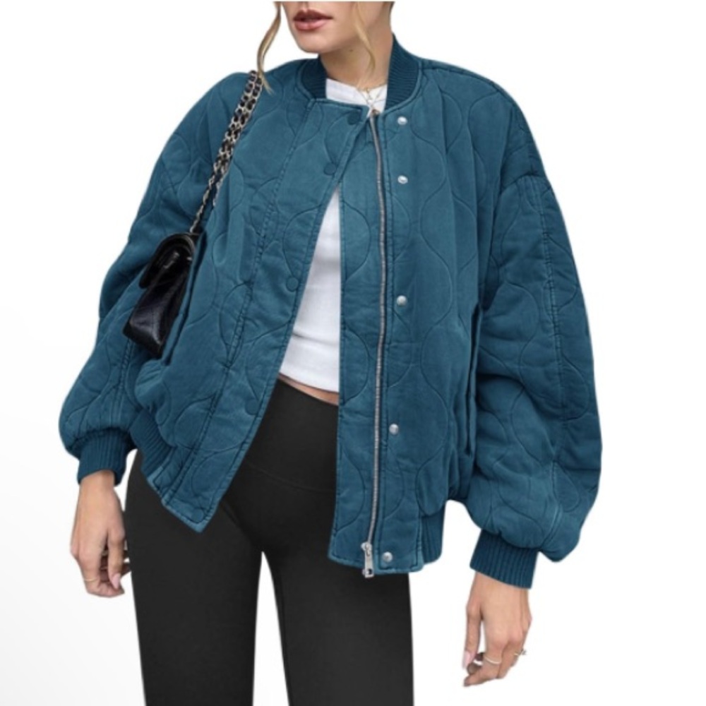 Yousify Women's Winter Coats Zipper Down Jacket with Pockets Quilted, Blue, NWOT